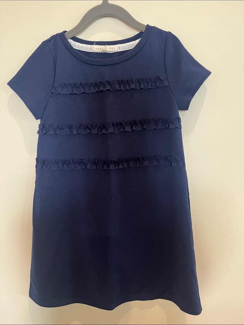 Girls, Size 5, Copper Key navy blue dress, excellent condition.